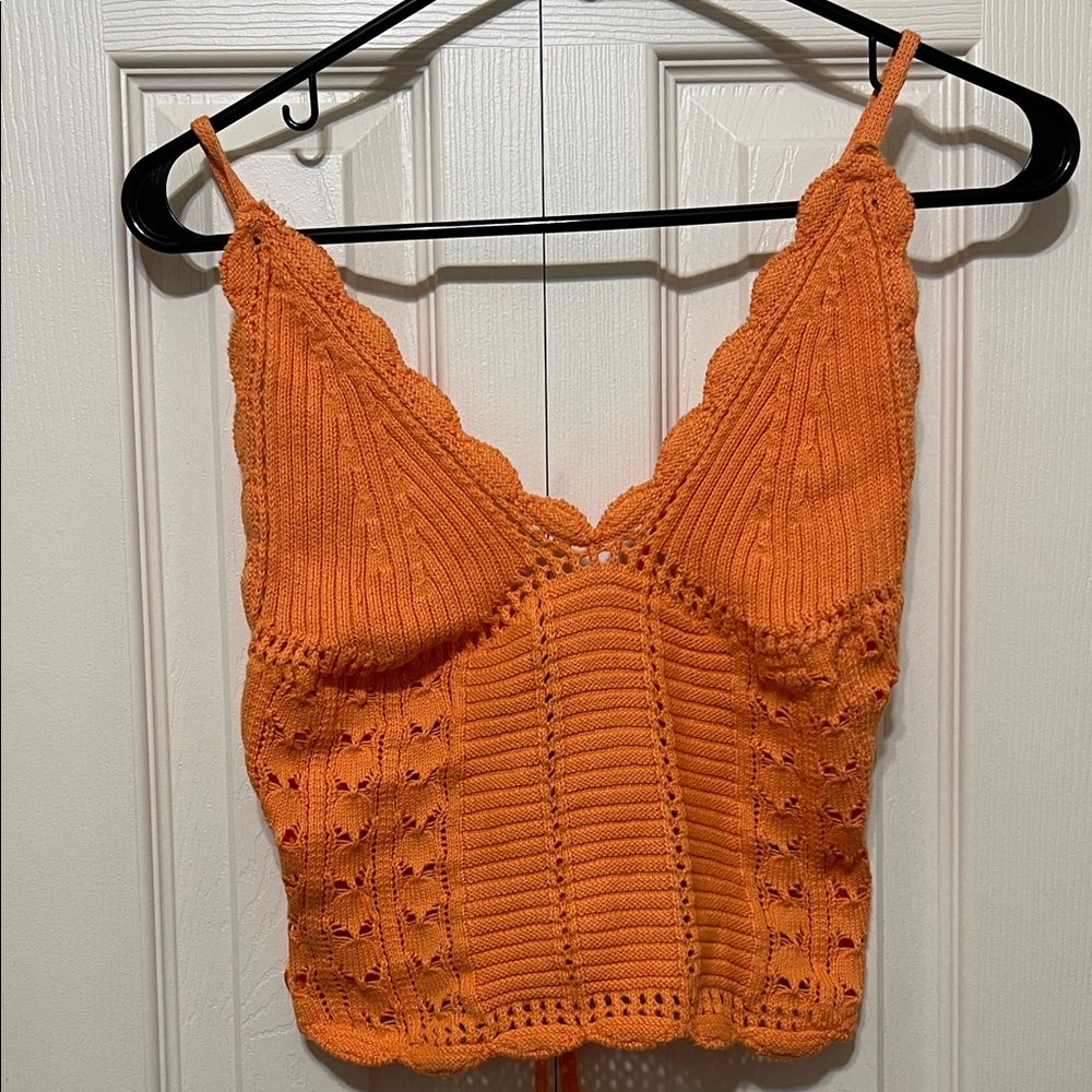 NWT Free People Orange Crochet Knit Spaghetti Strap Tank Top. XS